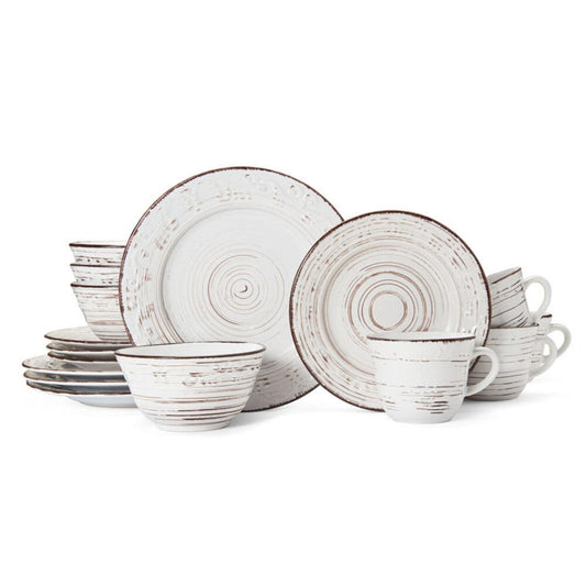 TRELLIS WHITE 16PC STONEWARE DINNERWARE SET